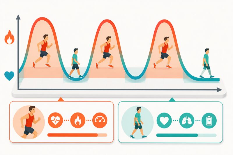 Infografik zeigt das Prinzip von intensivem Intervalltraining und Erholungsphasen